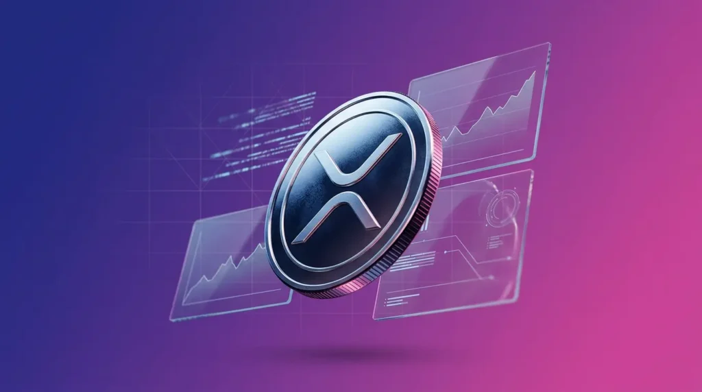 $7 Trillion Bank Announces Its Ripple Coin Investment XRP cryptocurrency coin with purple-magenta gradient background and digital grid overlay